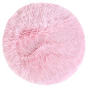 Faux Fur Round Rug Fluffy Area Rugs for Bedroom 3 x 3 Feet Light Pink